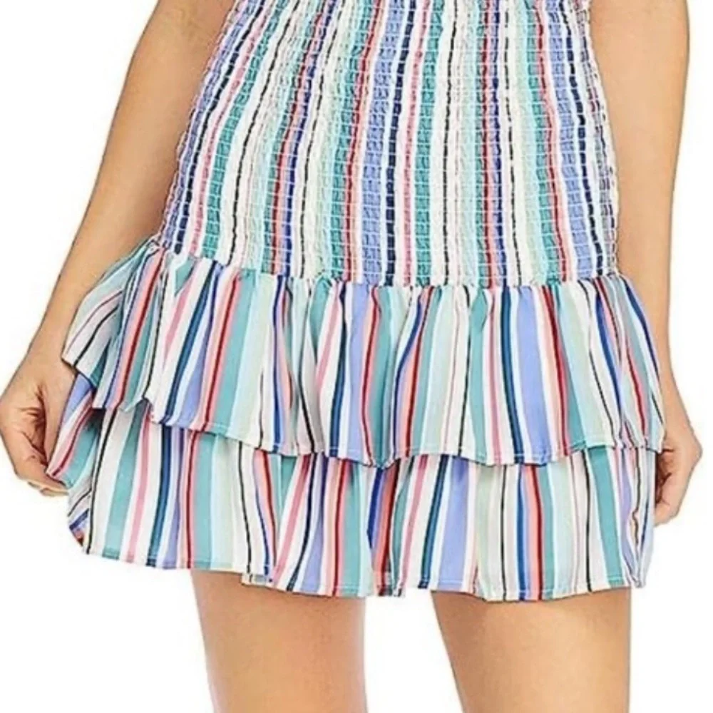 BB Dakota JACK Small Smock Treatment Mini Skirt Multi Stripe Ruffle Revolve